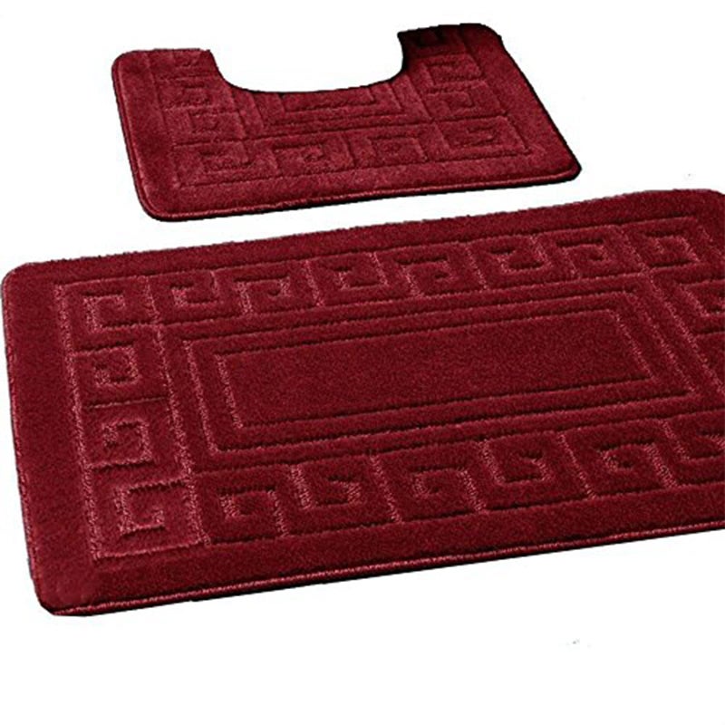 EDS Luxury 2 Piece Greek Bath Mat Set Non Slip Ultra Soft Bathroom Mats Water Absorbent Bath Mats Machine Washable Rug Toilet Mat for Bathroom Floor Burgundy