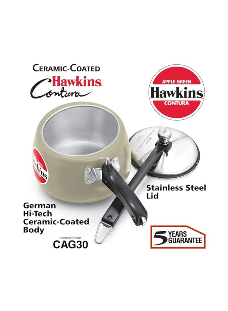 Hawkins Hawkins 3 Litre Contura Pressure Cooker, Ceramic Coated Handi Inner Lid Cooker, Apple Green (CAG30)  - Image 2