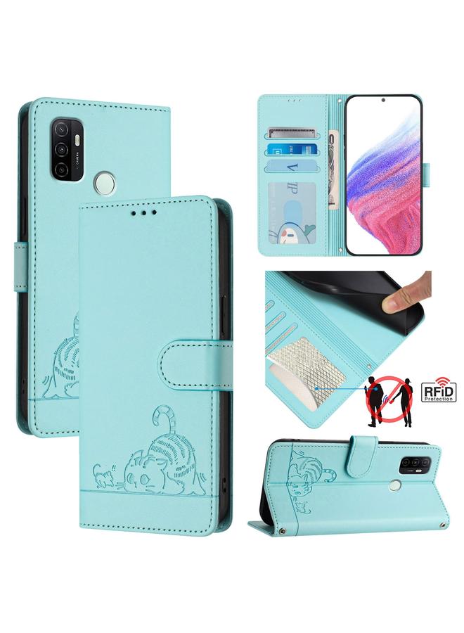 اس-توب جراب لهاتف OPPO A53s 4G / A33 2020 4G جراب هاتف جلدي منقوش عليه صورة فأر قطة بتقنية RFID مع حبل تعليق - Image 1