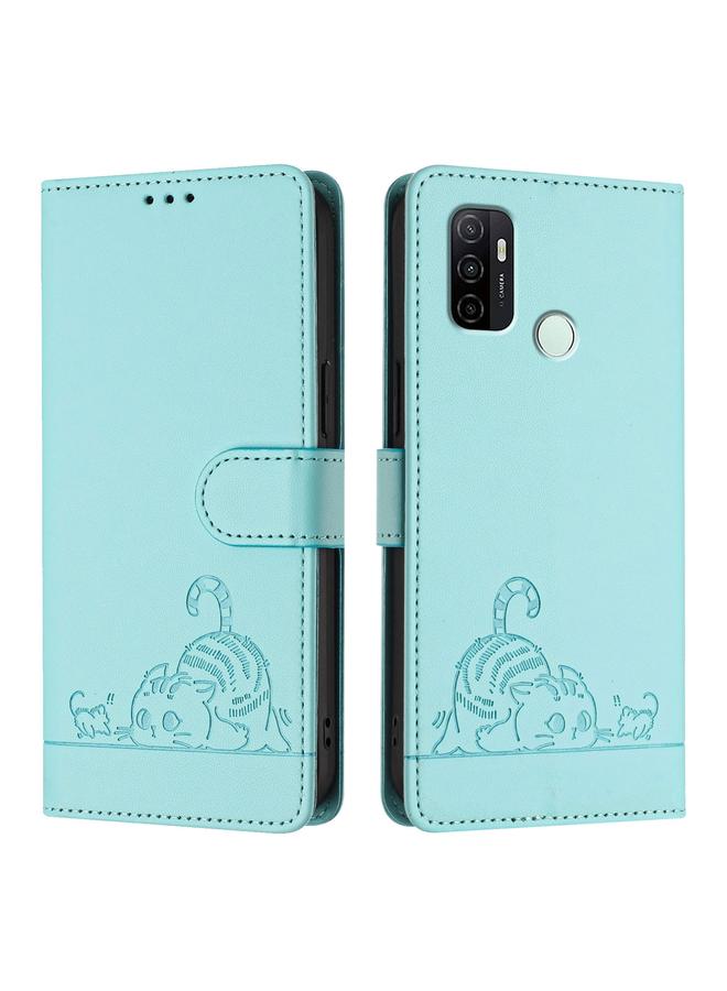 اس-توب جراب لهاتف OPPO A53s 4G / A33 2020 4G جراب هاتف جلدي منقوش عليه صورة فأر قطة بتقنية RFID مع حبل تعليق - Image 2