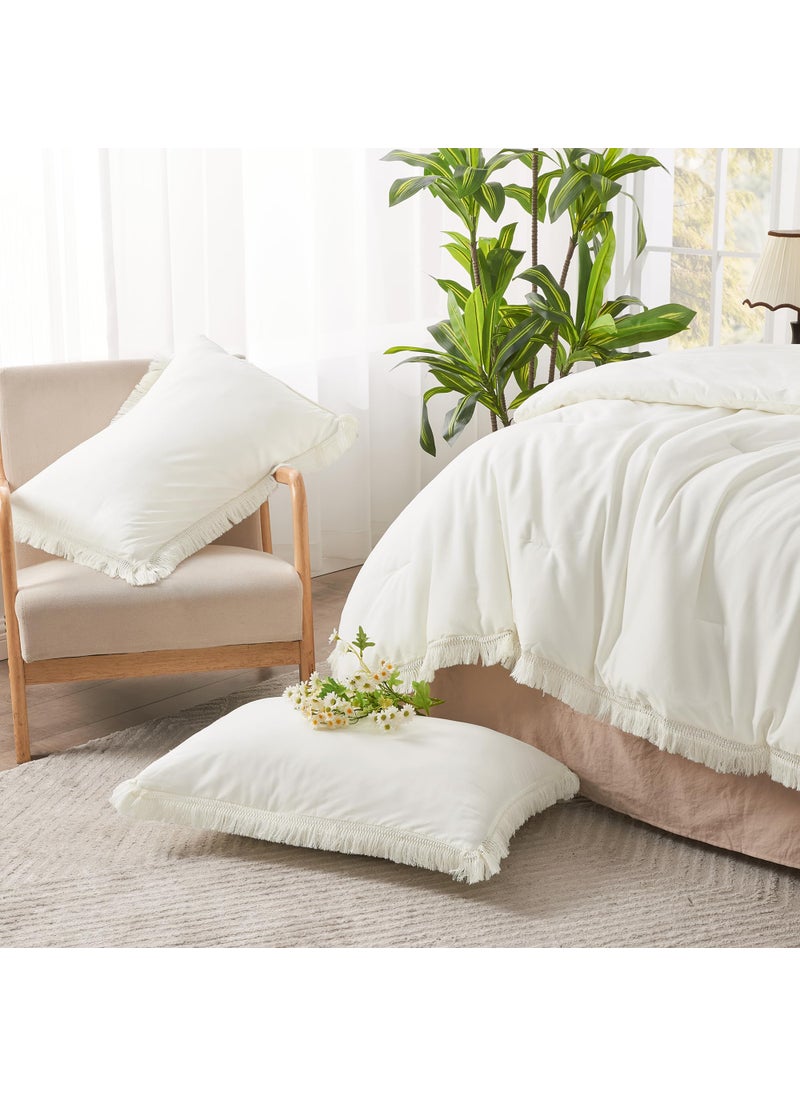 Andency Andency King Size Comforter Set Ivory  3 Pieces Boho Ivory Soft Lightweight Bedding Comforter Sets  Ivory Tassel All Season Bed Set (104x90In Comforter & 2 Pillowcases)  - Image 5