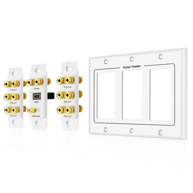 TNP Products TNP Home Theater Speaker Wall Plate Outlet - 7.1 Surround Sound Audio Distribution Panel, Gold Plated Copper Banana Plug Binding Coupler, RCA LFE Jack for Subwoofer, HDMI 4K ARC/eARC Full HD (3-Gang) - Image 5