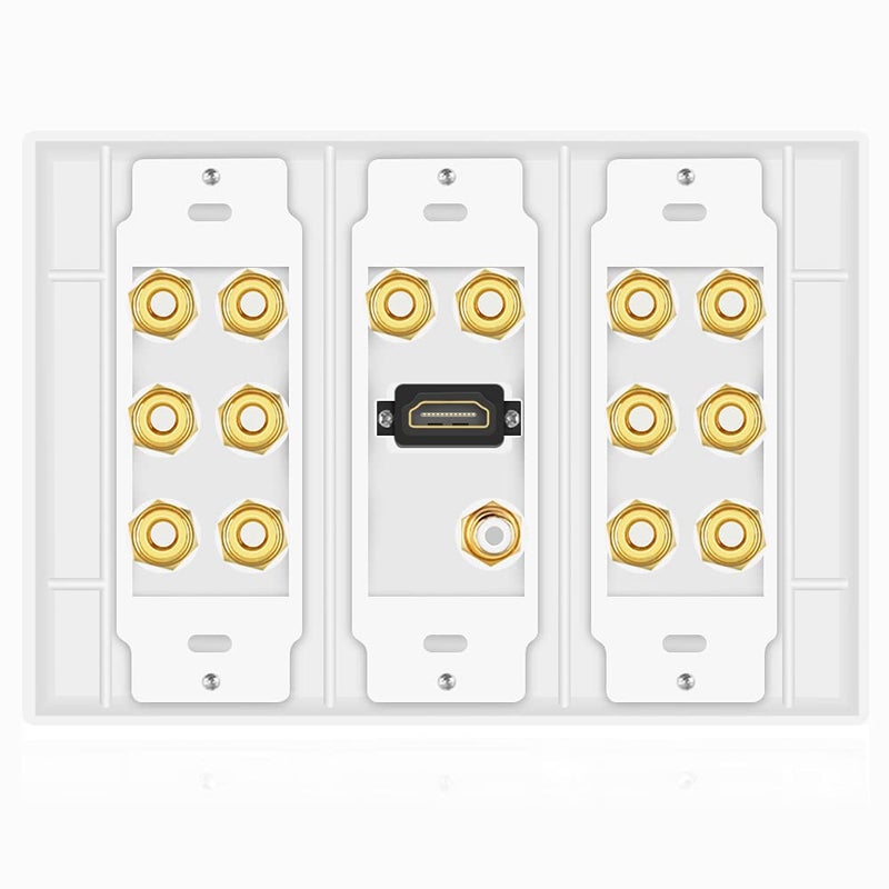 TNP Products TNP Home Theater Speaker Wall Plate Outlet - 7.1 Surround Sound Audio Distribution Panel, Gold Plated Copper Banana Plug Binding Coupler, RCA LFE Jack for Subwoofer, HDMI 4K ARC/eARC Full HD (3-Gang) - Image 3