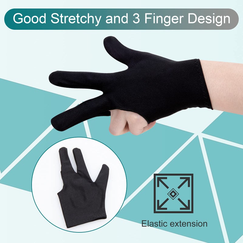 ONLYFU Billiard Gloves Three Finger Cue Shooter Pool Gloves Sport Gloves for Women & Men Both Left and Right Hand (Black) 22PCS - Image 4