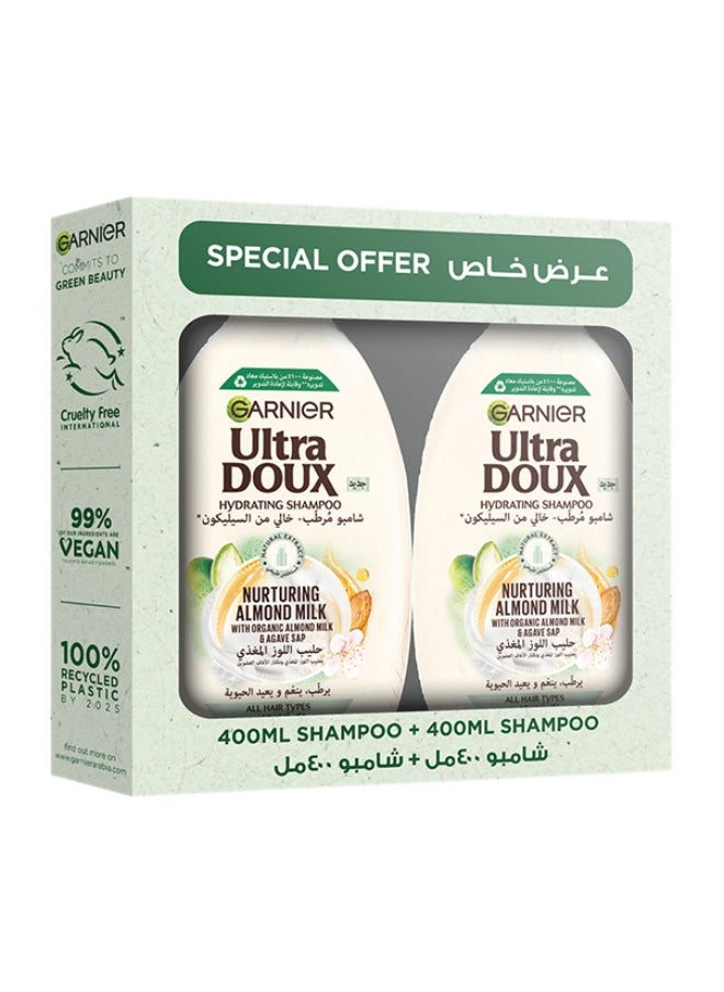 Garnier شامبو حليب اللوز من ألترا دوكس 400 مل، عبوة مزدوجة 