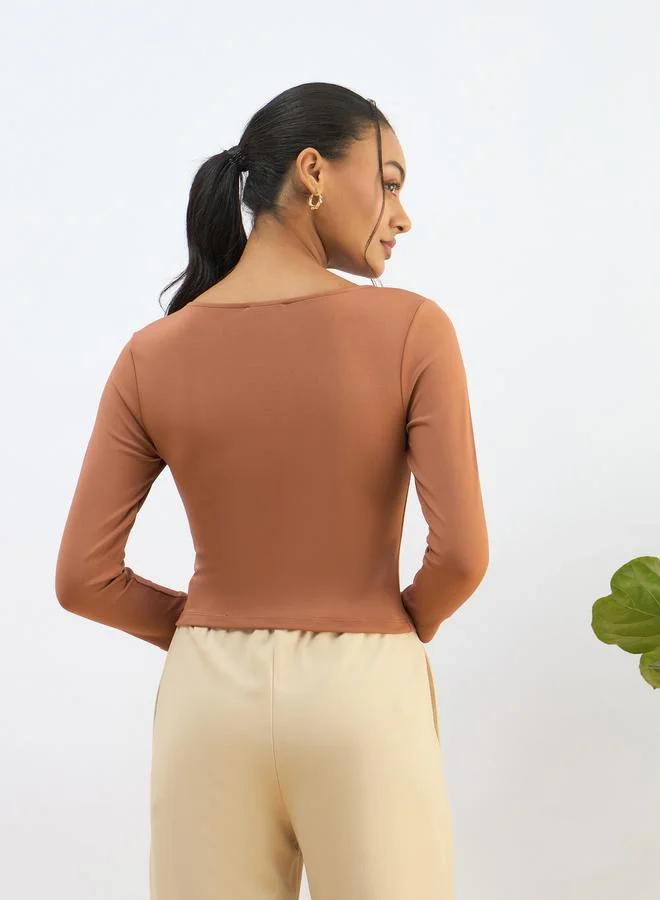 SASSAFRAS Sassafras Orange Square Neck Knitted Crop Top