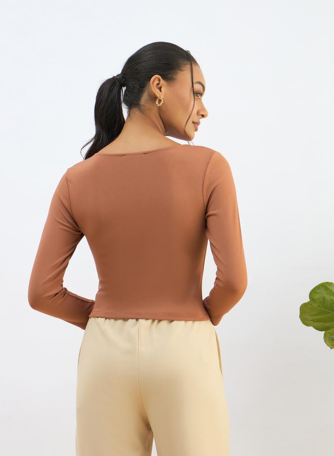 ساسافراس بلوزة قصيرة محبوكة بياقة مربعة بلون برتقالي من ساسافراس - Image 5