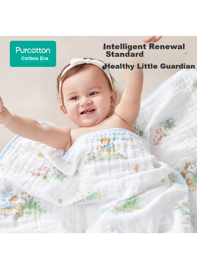 Purcotton Baby Gauze Bath Towel, 7a Antibacterial Pure Cotton, Newborn Infant Bath Towel, Snow Rabbit Planet, 95cm - Image 3