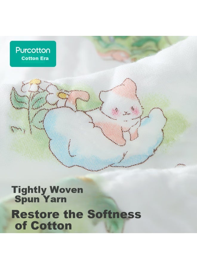 Purcotton Baby Gauze Bath Towel, 7a Antibacterial Pure Cotton, Newborn Infant Bath Towel, Snow Rabbit Planet, 95cm - Image 2