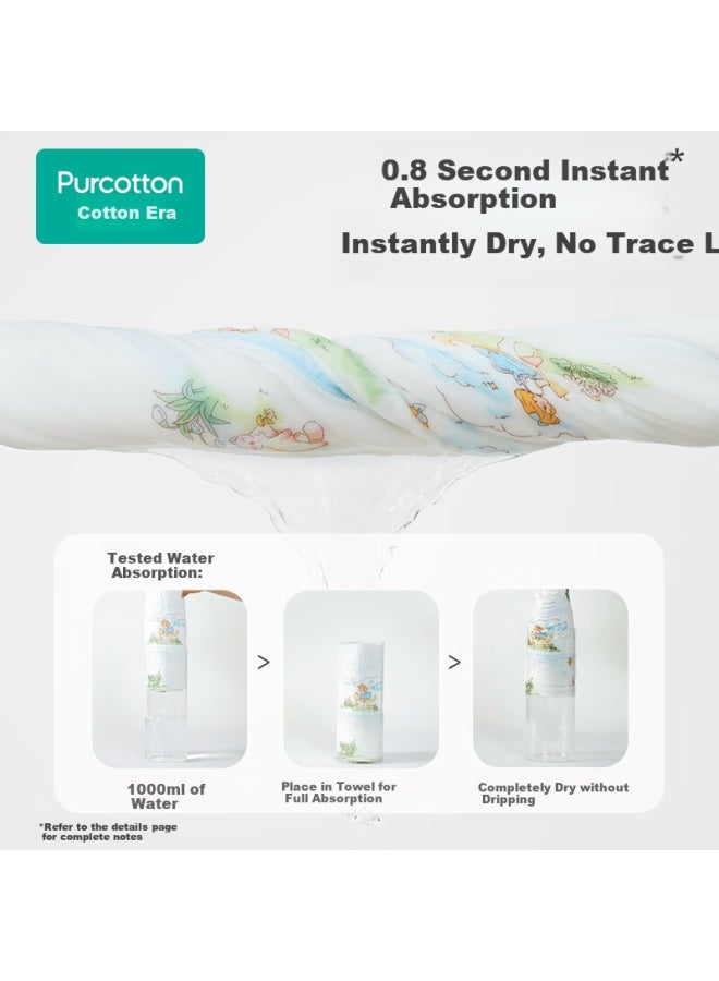 Purcotton Baby Gauze Bath Towel, 7a Antibacterial Pure Cotton, Newborn Infant Bath Towel, Snow Rabbit Planet, 95cm - Image 4