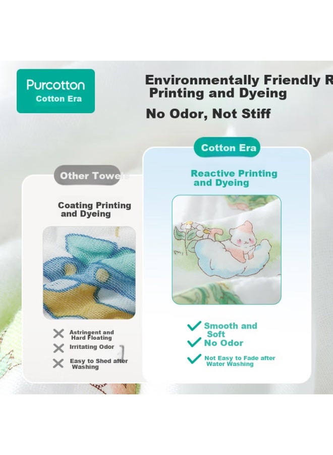 Purcotton Baby Gauze Bath Towel, 7a Antibacterial Pure Cotton, Newborn Infant Bath Towel, Snow Rabbit Planet, 95cm - Image 5