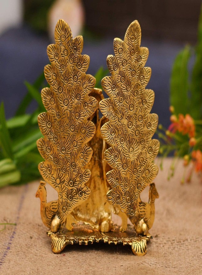 NOBILITY Radha Krishna Idol Statue with Diya Metal Gold Plated Peacock Design Hindu Religious Radha Krishan Showpiece Figurine for Janmashtami Home Temple Pooja Decorative Wedding Return Gift Items - Image 4