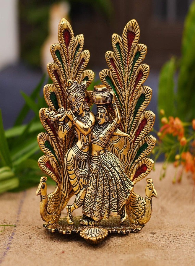 NOBILITY Radha Krishna Idol Statue with Diya Metal Gold Plated Peacock Design Hindu Religious Radha Krishan Showpiece Figurine for Janmashtami Home Temple Pooja Decorative Wedding Return Gift Items - Image 5