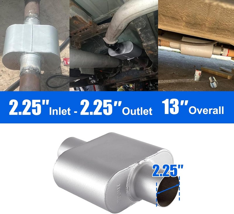 Floshine Universal Mufflers, Performance Automotive Exhaust Muffler, Single Chamber center in/center out, silver (2.25") - Image 5