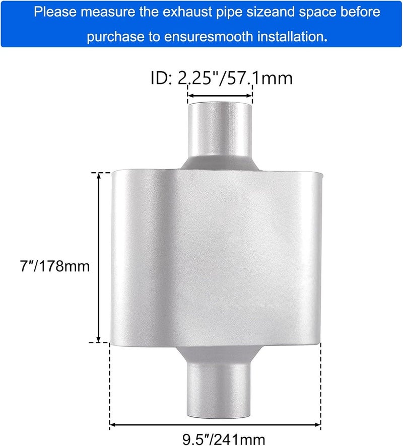 Floshine Universal Mufflers, Performance Automotive Exhaust Muffler, Single Chamber center in/center out, silver (2.25") - Image 2