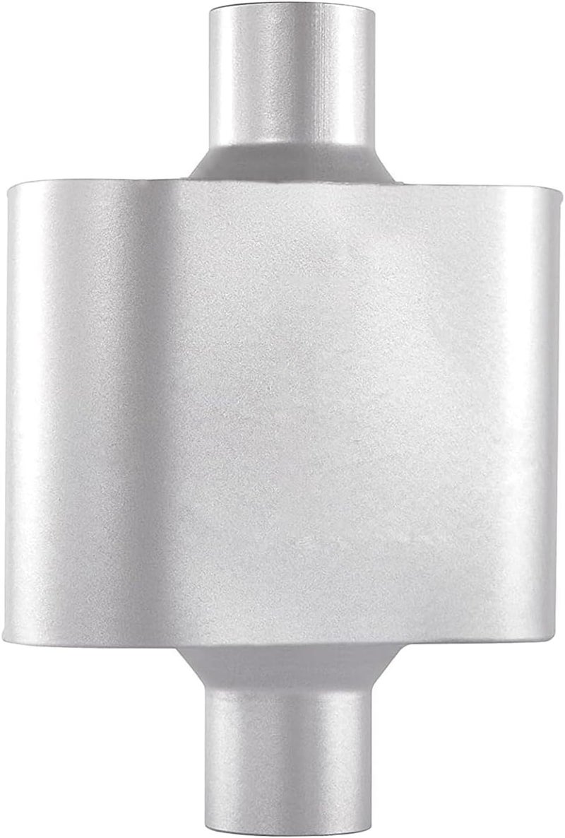Floshine Universal Mufflers, Performance Automotive Exhaust Muffler, Single Chamber center in/center out, silver (2.25") - Image 1