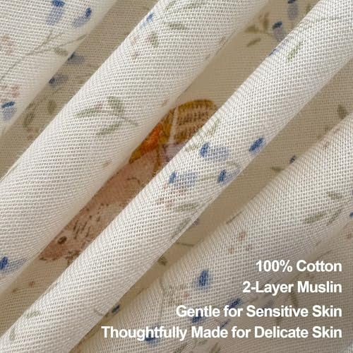 AMZTOP Blue Beige Floral Rabbit Duvet Cover Queen Size with 2 Pillowcases,100 Cotton Muslin Gauze Bed Set for Baby Kids,Lightweight Breathable Lace Ruffle Duvet Covers Teen Girls Queen 90"×90" - Image 5