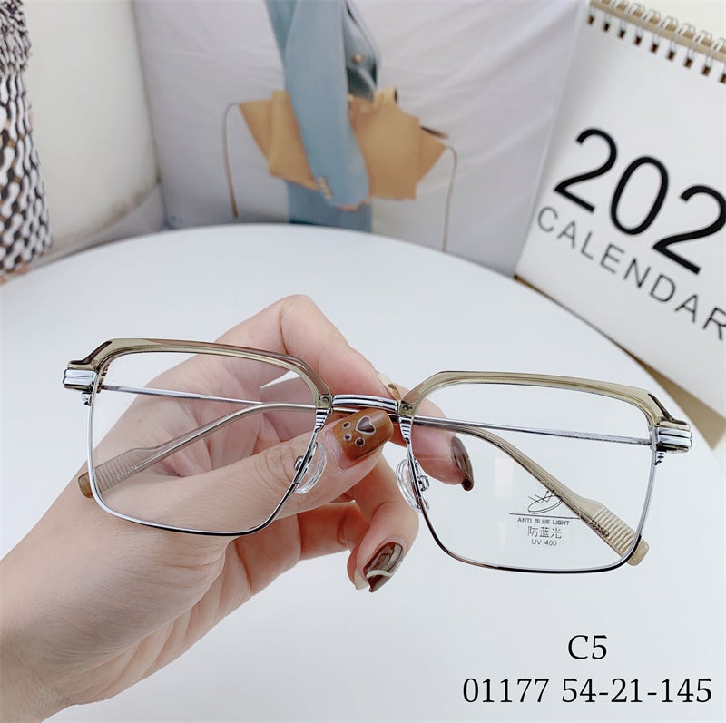 إطار نظارات معدني مربع نصف إطار لحجب الضوء الأزرق - Image 1