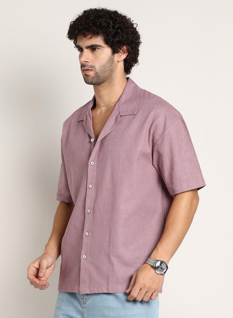 Campus Sutra Men's Rouge Pink Solid Resort Oversized Shirt - Image 3