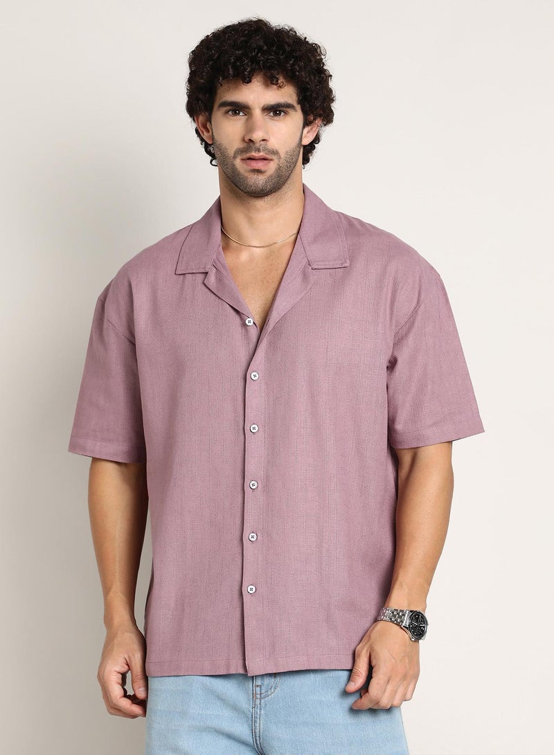 Campus Sutra Men's Rouge Pink Solid Resort Oversized Shirt - Image 1