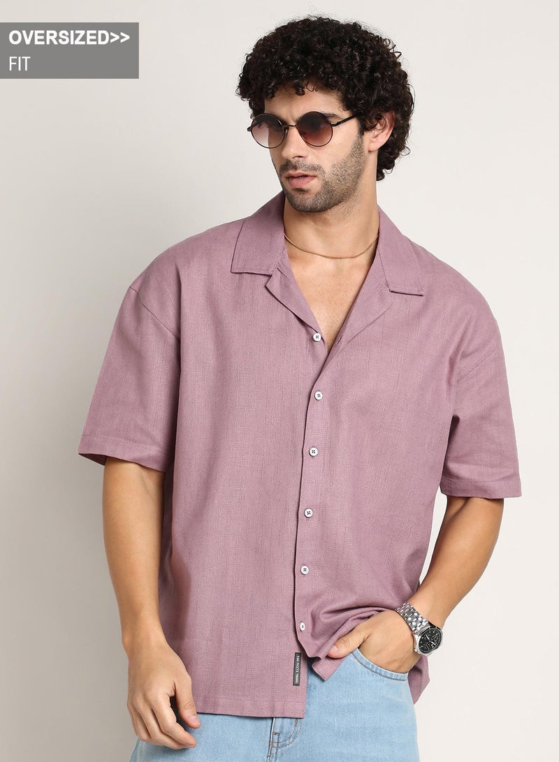 Campus Sutra Men's Rouge Pink Solid Resort Oversized Shirt - Image 2
