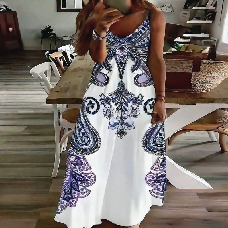 Women's Bohemian Print V-Neck Maxi Dress - Image 5