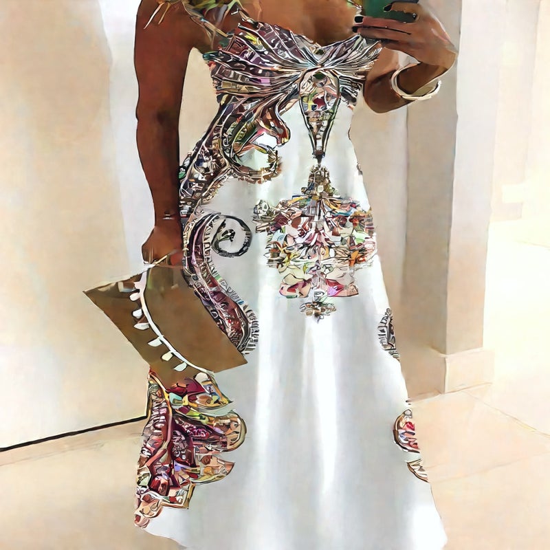 Women's Bohemian Print V-Neck Maxi Dress - Image 2
