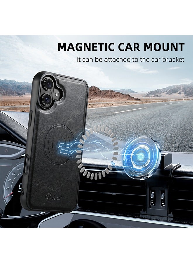 Suteni iPhone 16 case with Credit Card Holder mag Safe, iPhone 16 Phone Leather Case Wallet for Women Compatible magsafe Wallet Detachable 2-in-1 for Men-Black - Image 3