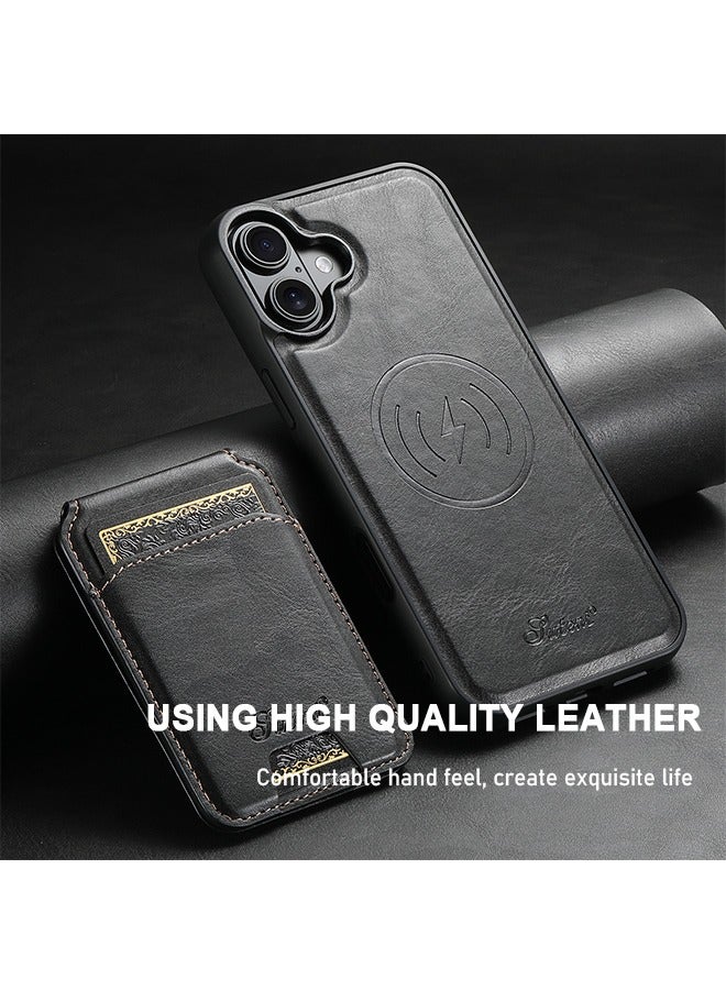 Suteni iPhone 16 case with Credit Card Holder mag Safe, iPhone 16 Phone Leather Case Wallet for Women Compatible magsafe Wallet Detachable 2-in-1 for Men-Black - Image 5
