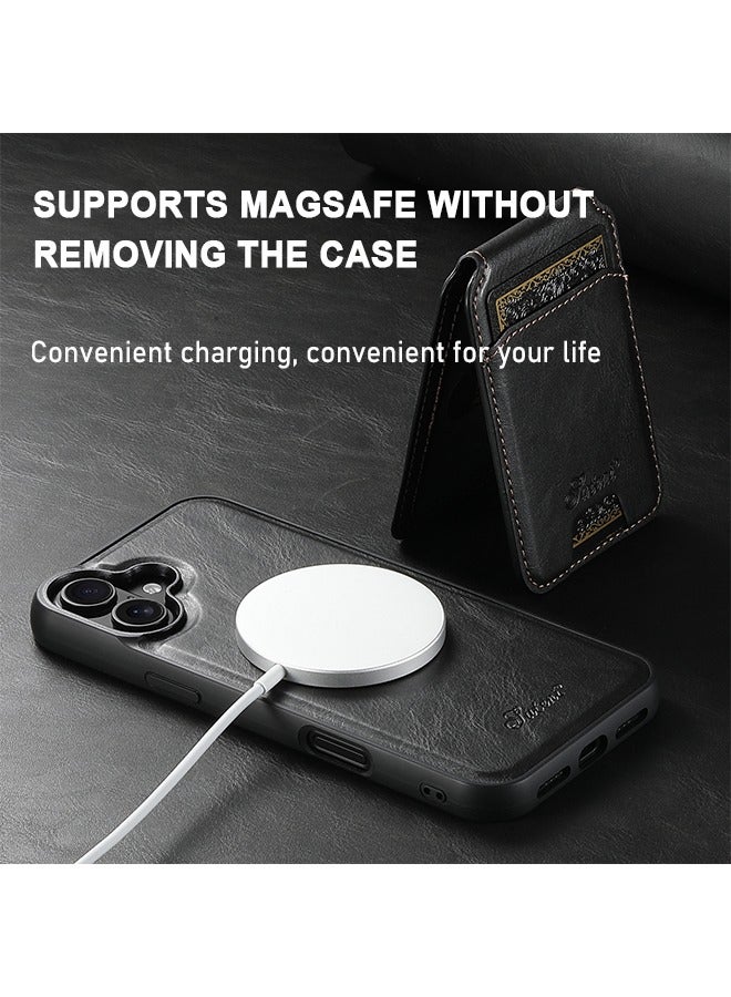 Suteni iPhone 16 case with Credit Card Holder mag Safe, iPhone 16 Phone Leather Case Wallet for Women Compatible magsafe Wallet Detachable 2-in-1 for Men-Black - Image 4