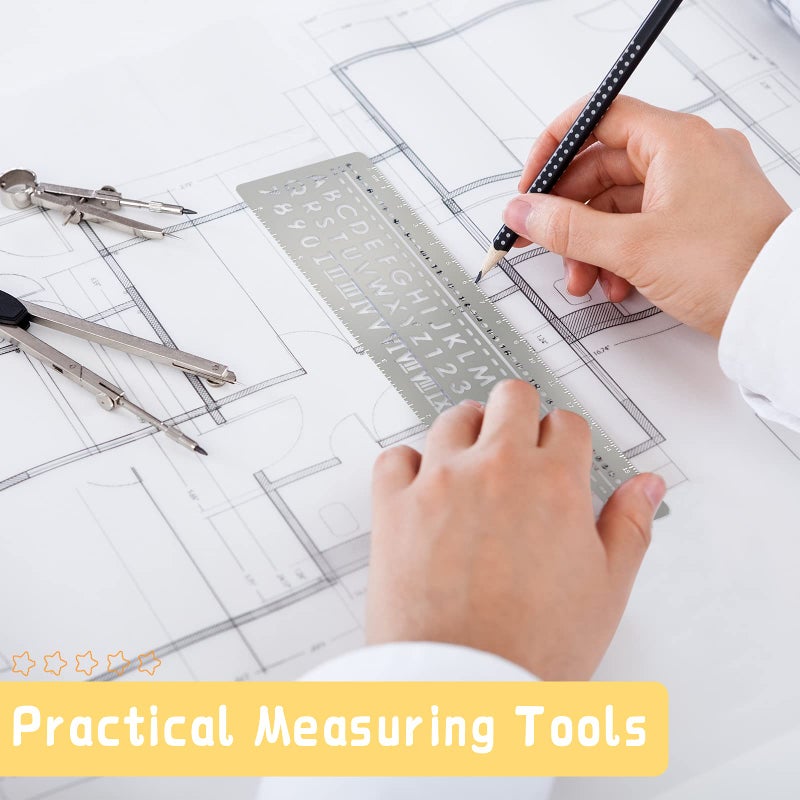 Chinco 4 Pieces Stencils Metal Journal Template 7.1 x 2.3 Inch Bookmark Ruler School Supplies Stainless Steel Stencils Set for DIY, Engraving, Painting, Scrapbooking(Geometry Style) - Image 5