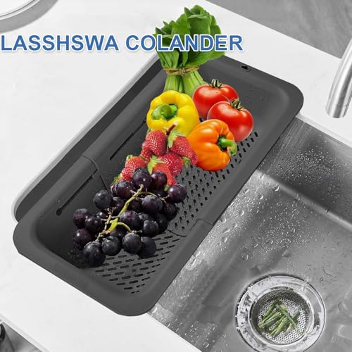LASSHSWA Collapsible Colander for Kitchen Over the Sink Strainer Basket for Kitchen Fruit Pasta Food Strainer Expandable Plastic Colander BPA Free Black - Image 3