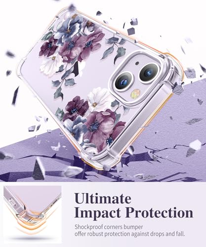 GVIEWIN for iPhone 14 Case Floral, with Screen Protector & Camera Lens Protector,[Non Yellowing]Soft Shockproof Clear Phone Protective Cover for Women, Flower Pattern Design 6.1"(Morning Glory/Purple) - Image 4