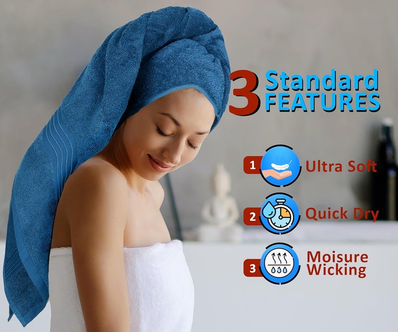 طقم مناشف 8 قطع - 100% قطن مصنّع، 550 غرام لكل متر مربع، ناعم جداً وذو قدرة امتصاص عالية - Image 4