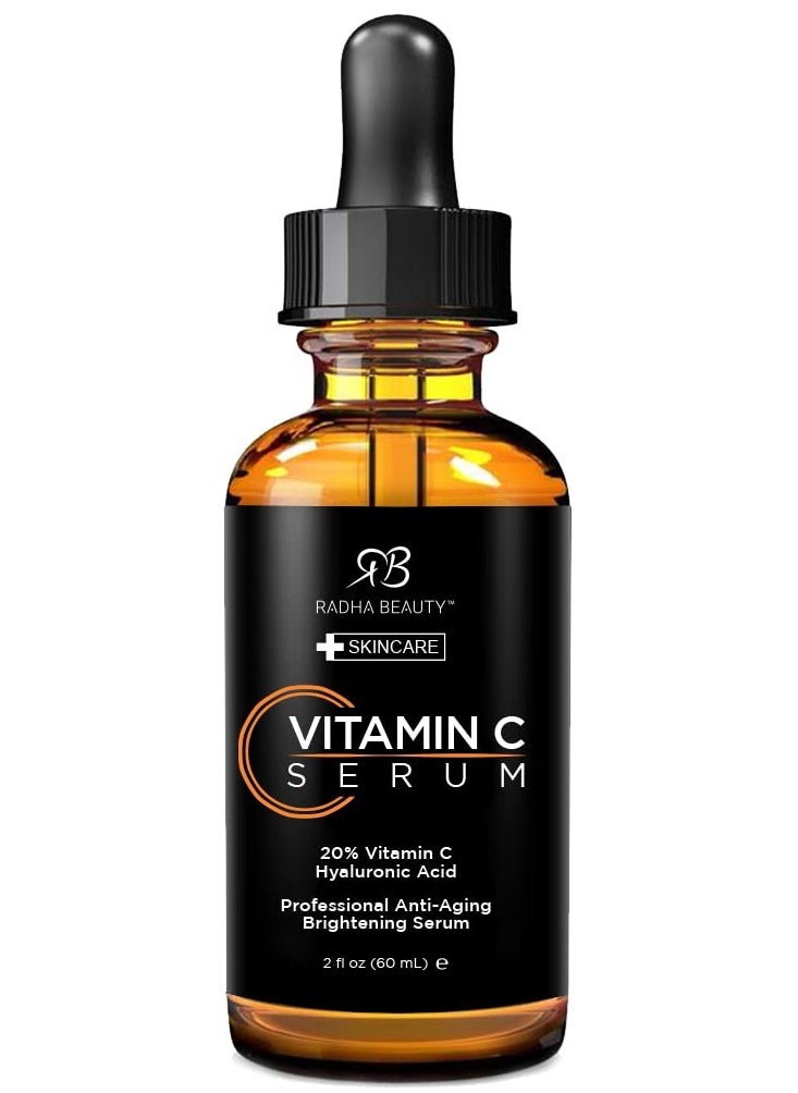 Radha beauty Radha Beauty Natural Vitamin C Serum for Face, HUGE 2oz - 20% Organic Vitamin C + Vitamin E + Hyaluronic Acid, Facial Serum for Anti-Aging, Wrinkles, and Fine Lines  - Image 1