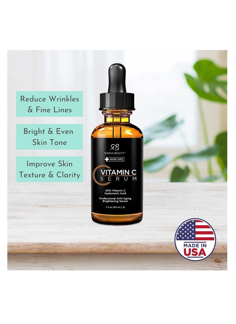Radha beauty Radha Beauty Natural Vitamin C Serum for Face, HUGE 2oz - 20% Organic Vitamin C + Vitamin E + Hyaluronic Acid, Facial Serum for Anti-Aging, Wrinkles, and Fine Lines  - Image 2