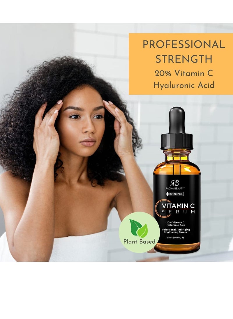 Radha beauty Radha Beauty Natural Vitamin C Serum for Face, HUGE 2oz - 20% Organic Vitamin C + Vitamin E + Hyaluronic Acid, Facial Serum for Anti-Aging, Wrinkles, and Fine Lines  - Image 3
