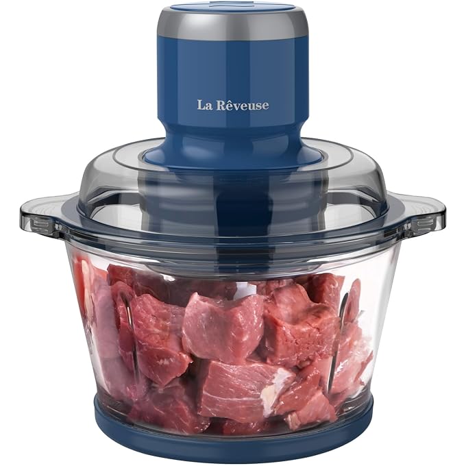 La Reveuse Electric Food Processor, 7-Cup Food Chopper Glass Bowl, Blue | for Chopping, Grinding, Mincing, Whisking, Meal Prep, 2-Layer Chop Blade, (1) Whisking Disc, (1) Spatula, 300W, LARB4016 - Image 1