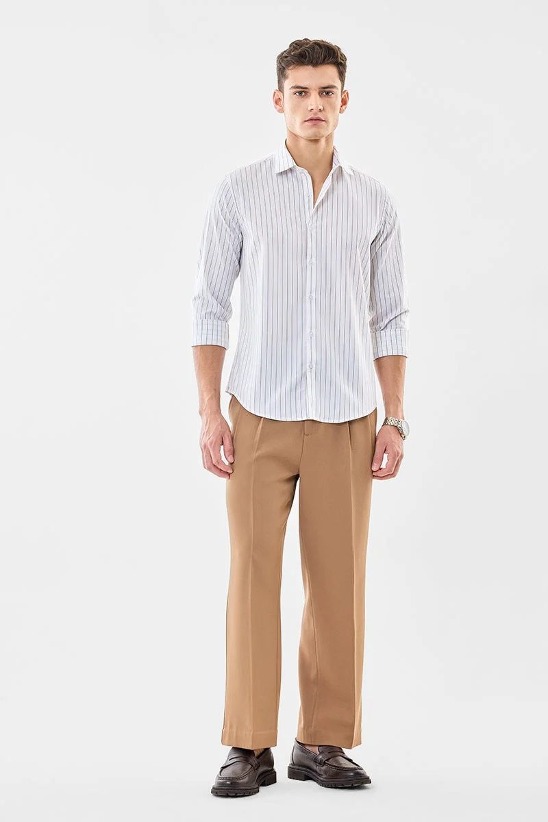 سنيتش White Striped Long Sleeve Slim Fit Shirt