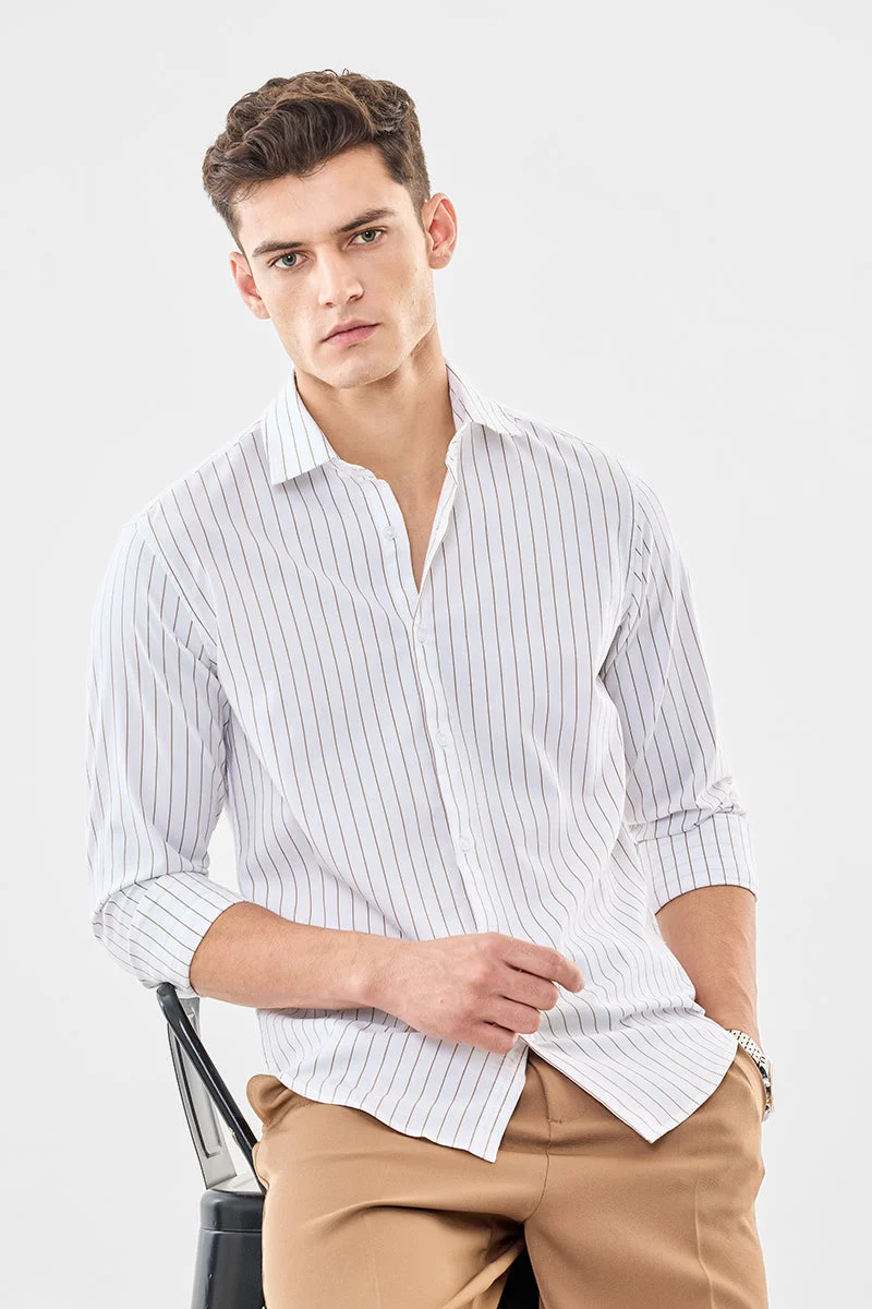 سنيتش White Striped Long Sleeve Slim Fit Shirt