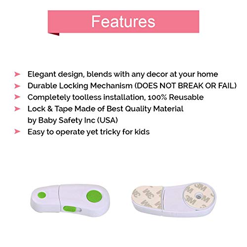 Safe-O-Kid BPA-Free Premium Pre-Taped Cupboard/Wardrobe/Drawer Lock - Child Safety, Easy Installation, Blends with Home Decor, Heavy-Duty Protection for Kitchens, Bathrooms, Bedrooms, Green, Pack of - 2 - Image 3