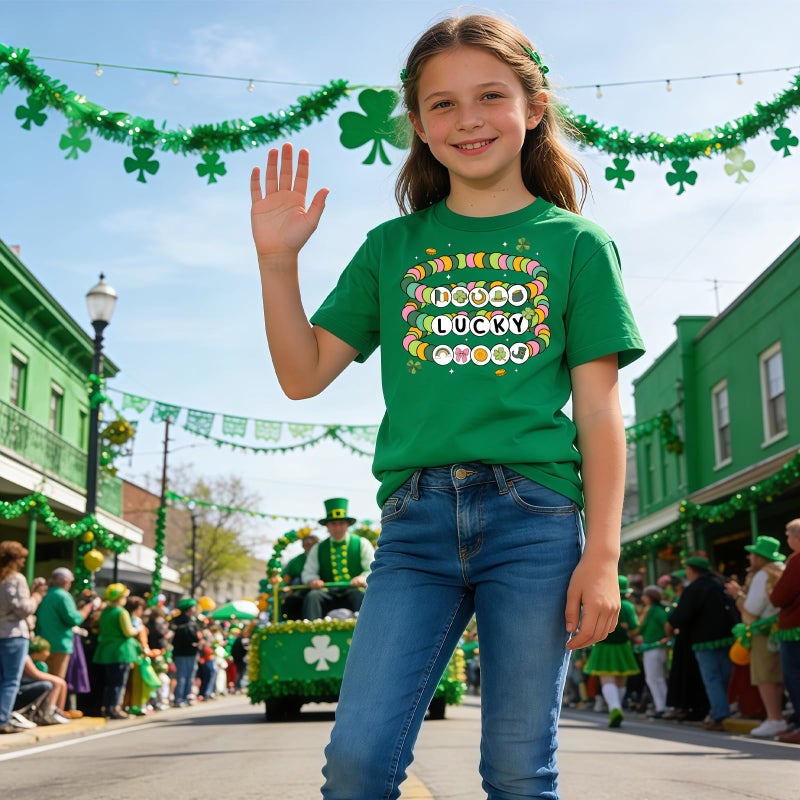 YWAGK Girls St Patricks Day Shirt Kids Lucky Friendship Bracelet T-Shirts Toddler Funny Clover Graphic Tops Green (3-4 Years) - Image 4