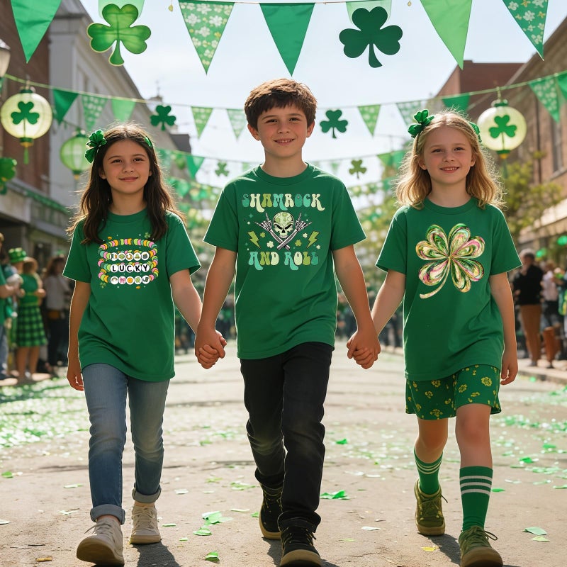 YWAGK Girls St Patricks Day Shirt Kids Lucky Friendship Bracelet T-Shirts Toddler Funny Clover Graphic Tops Green (3-4 Years) - Image 5