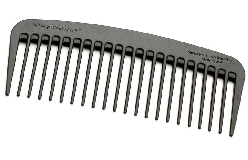 Chicago Comb Model 10 Carbon Fiber Compact WideTooth Comb Made in USA AntiStatic 5 Inches 127 cm Long
