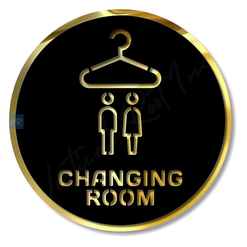 Vertical Root Inc ® |Changing Room Black Gold Self adhesive Sign 5.8 inch by 5.8 inch, Mall Business Stores Cafe Shop Hospital School Office Hotel corporate - Image 1