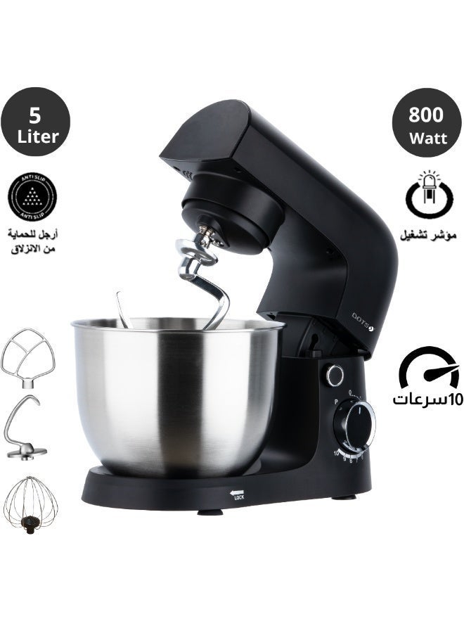 دوتس خلاط كهربائي، دوتس 800 واط، وعاء من الفولاذ المقاوم للصدأ سعة 5 لتر، 10 إعدادات للسرعة، تصميم أنيق للخبز والخلط والعجن متعدد الاستخدامات، مثالي للخبز - FMS109P52 - أسود - Image 1