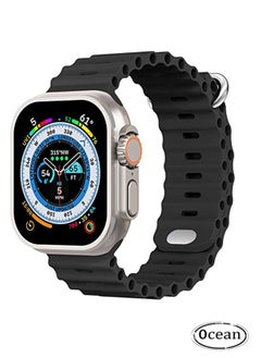1 Piece Apple Watch Ocean Band 49mm 45mm 44mm 42mm Soft Silicone Loop Strap For iWatch Series Ultra/8/7/SE/6/5/4/3/2/1 Black