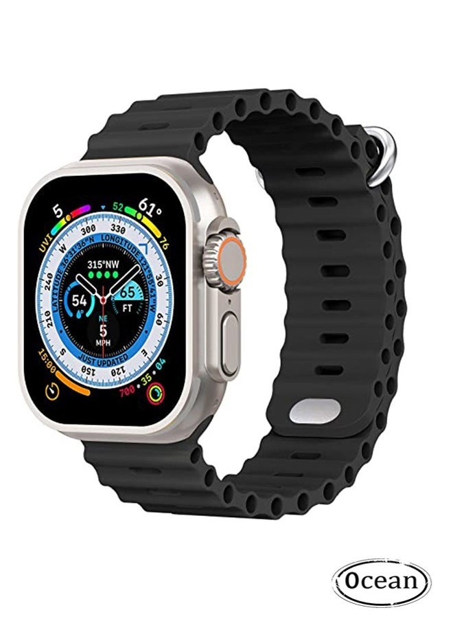 Ocean - 1 Piece Apple Watch Ocean Band 49mm 45mm 44mm 42mm Soft Silicone Loop Strap For iWatch Series Ultra/8/7/SE/6/5/4/3/2/1 Black - Image 1