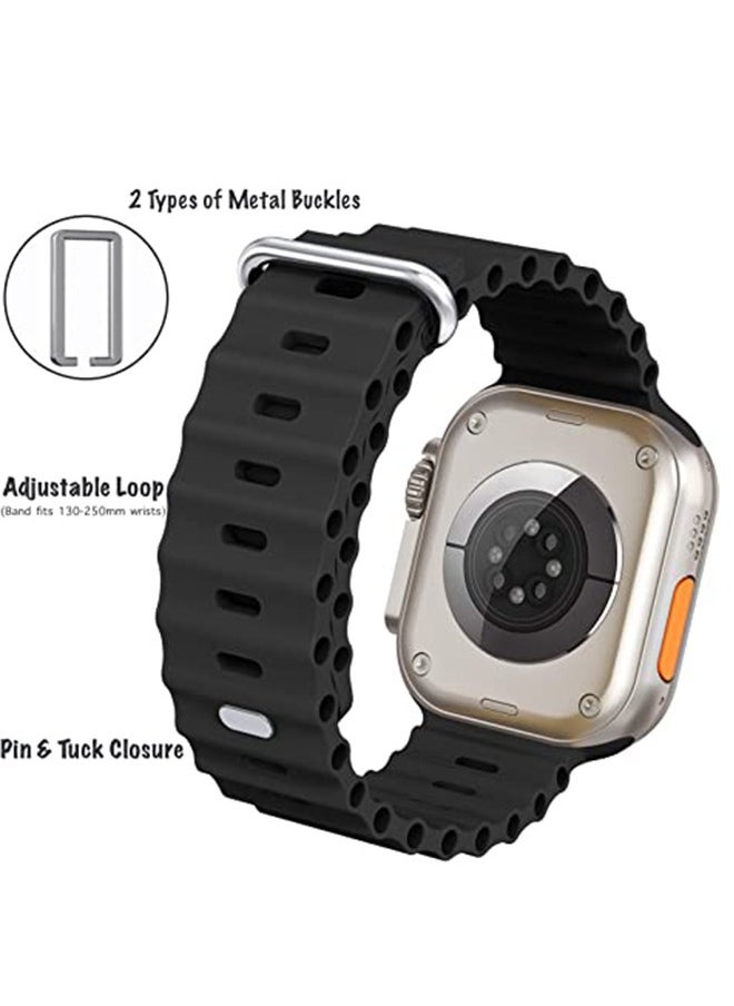 Ocean - 1 Piece Apple Watch Ocean Band 49mm 45mm 44mm 42mm Soft Silicone Loop Strap For iWatch Series Ultra/8/7/SE/6/5/4/3/2/1 Black - Image 1