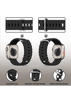 Ocean 1 Piece Apple Watch Ocean Band 49mm 45mm 44mm 42mm Soft Silicone Loop Strap For iWatch Series Ultra/8/7/SE/6/5/4/3/2/1 Black  - Image 2